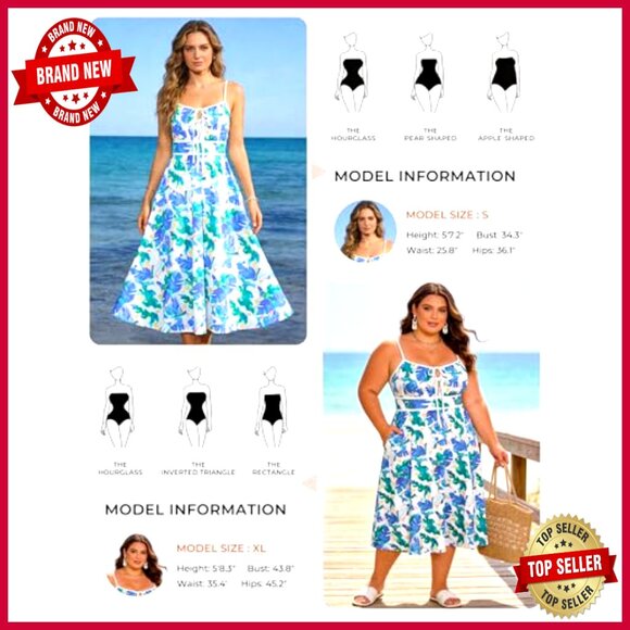 Summer Maxi Dress Floral Boho Tie Front Spaghetti Strap Sundress with Pockets - Picture 5 of 7